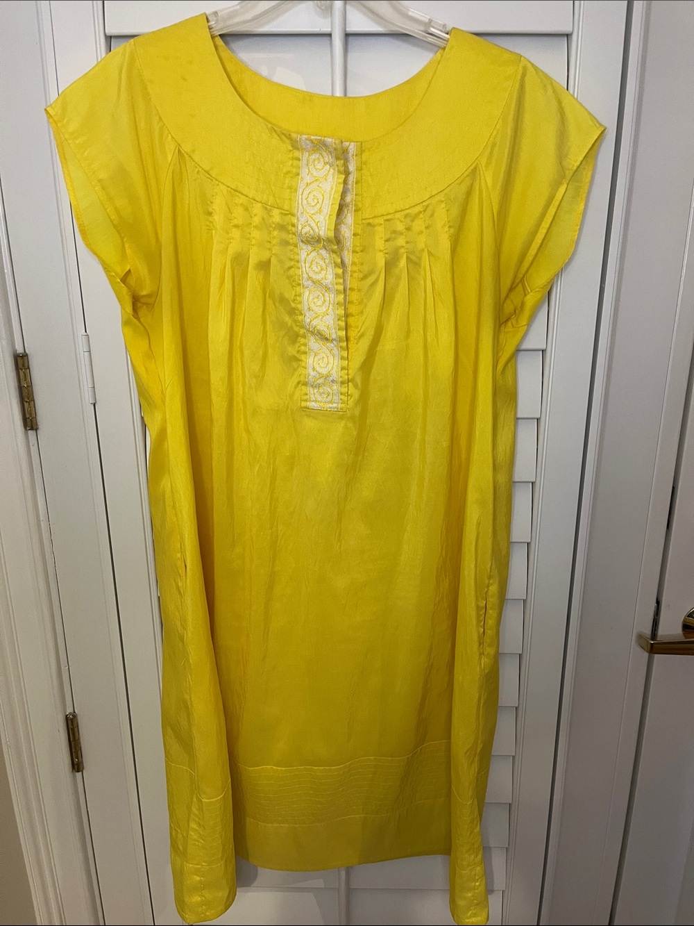 Yellow Midi Dress Silk Feel, with Embroidered Placket XL